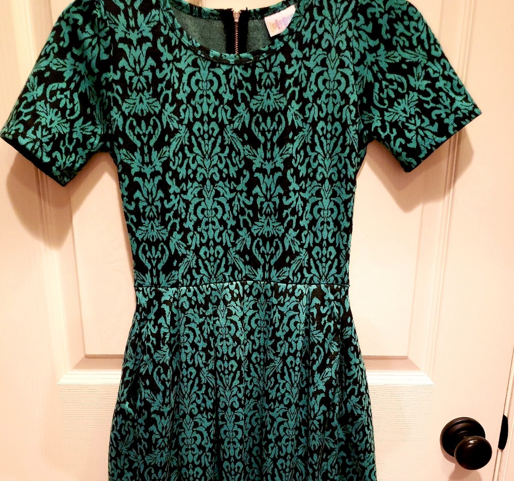 LULAROE green and navy Amelia size XXS
